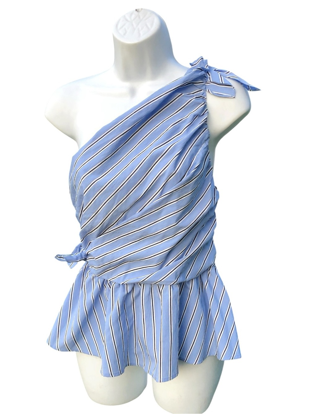 A.L.C. New Soraya peplum blue one shoulder top with ties 4 $295